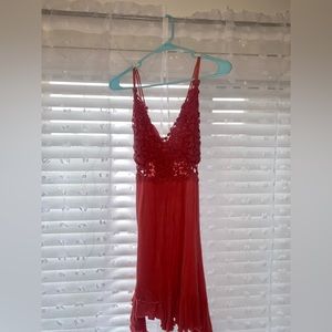 Asymmetrical Hot Pink Ruffle Embroided Floral Dress